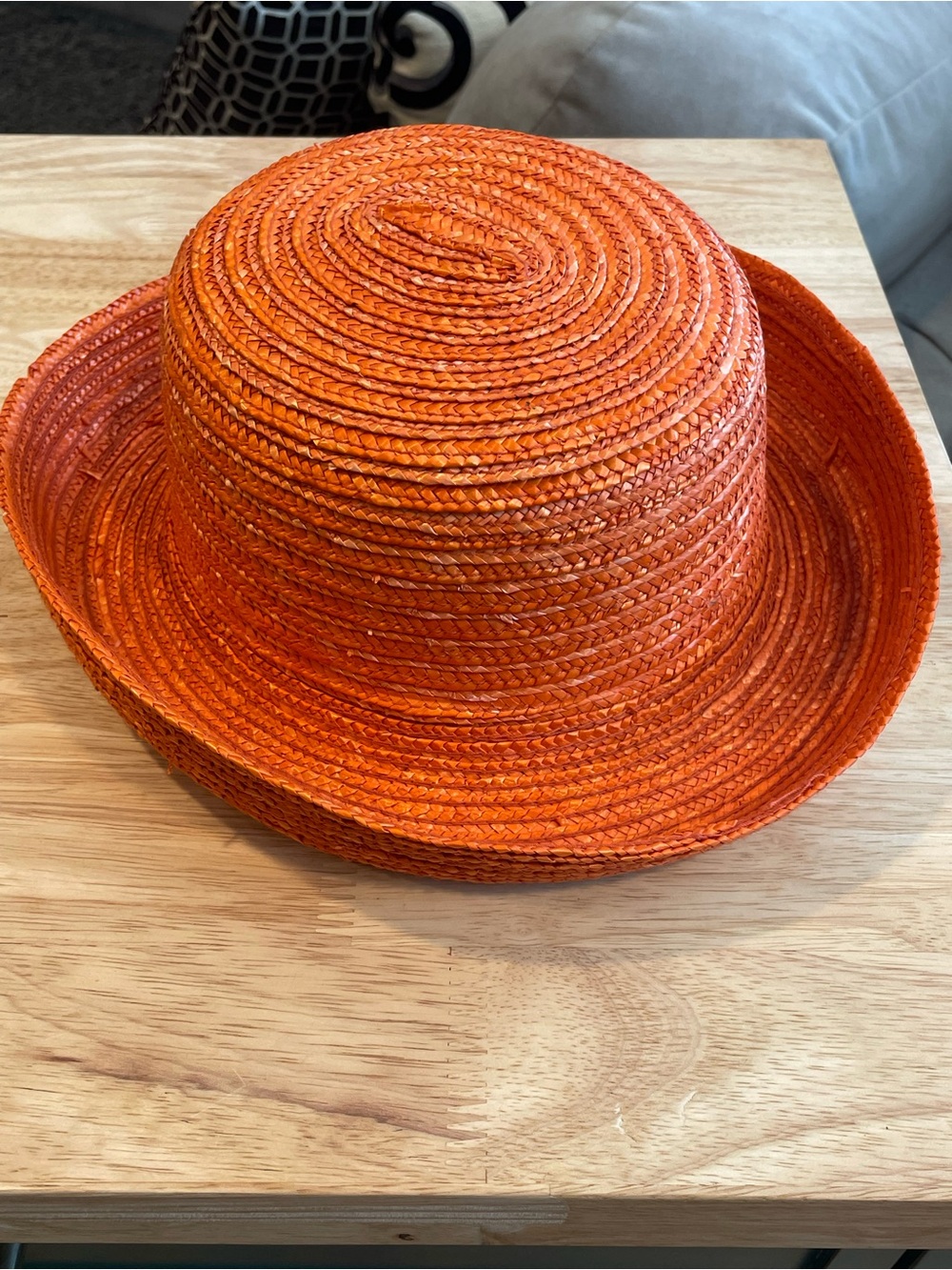 Bright Orange Braided Straw Sun Hat for Women